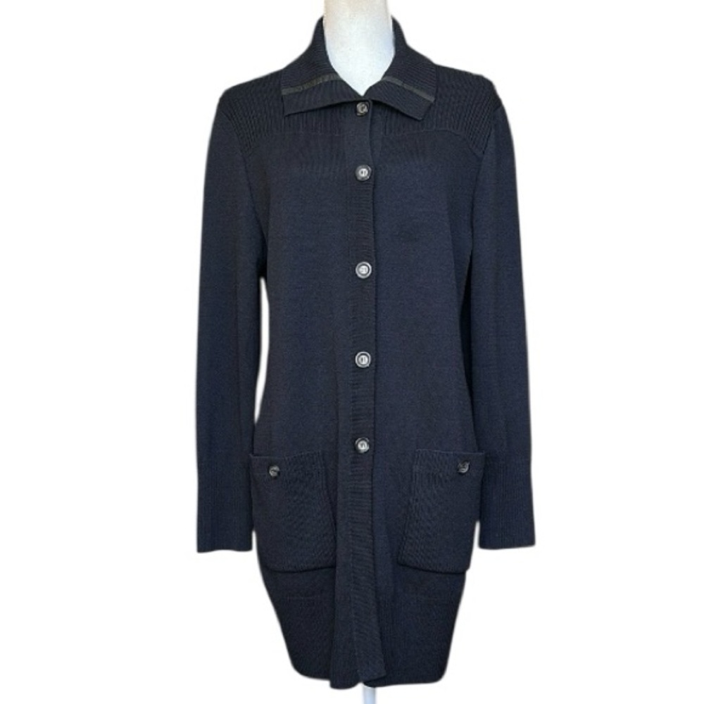 St. John Sport Long Line Dark Navy Blue Cardigan Size M